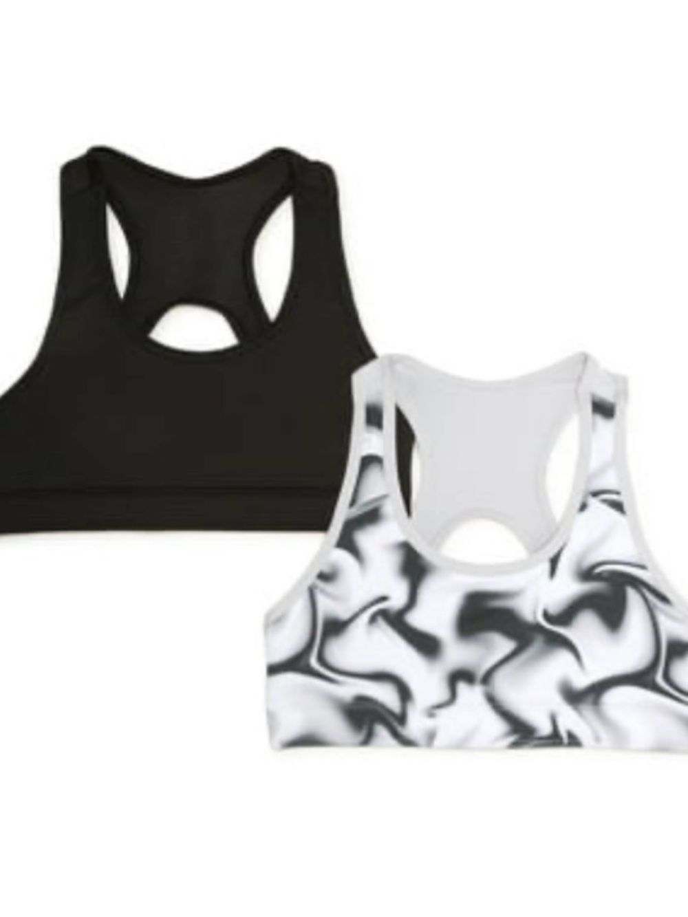 Black & White Marble Racerback Reversible Sports Bras - Pack of 2